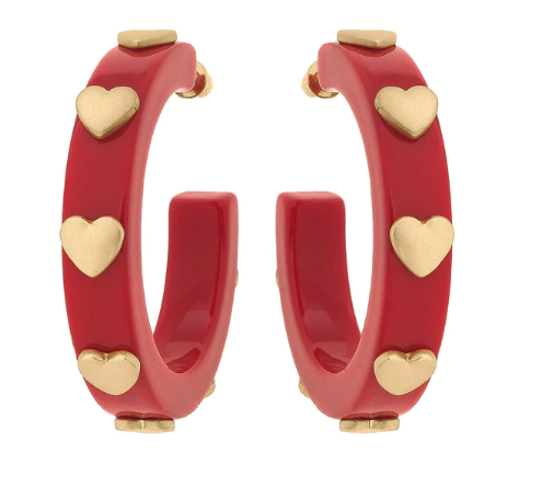Libby Heart Earrings- Red