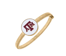 Load image into Gallery viewer, Texas A&amp;M Aggies Enamel Logo Bangle in Worn Gold
