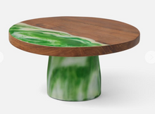 Load image into Gallery viewer, Austin, Green Swirled Resin/Natural Teak Cake Stand - LG
