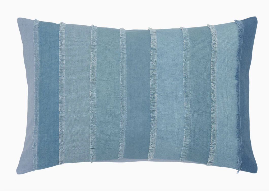 Fringed Light Indigo Pillow 12x18