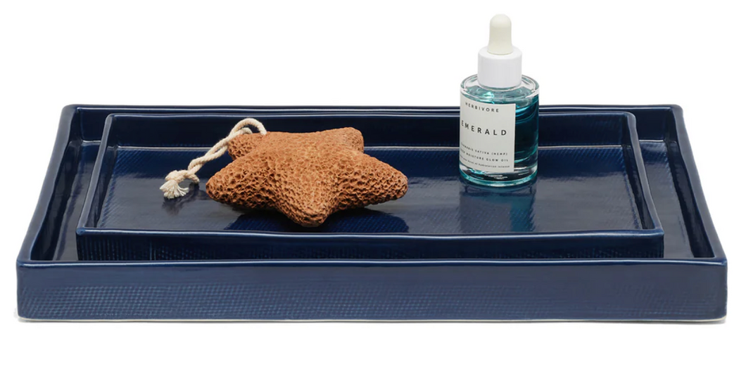 Cordoba Small Tray in Navy Burlap