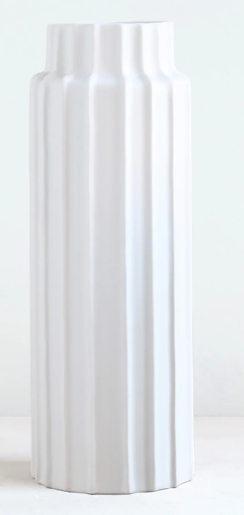 Ceramic Cylinder White Vase- Tall