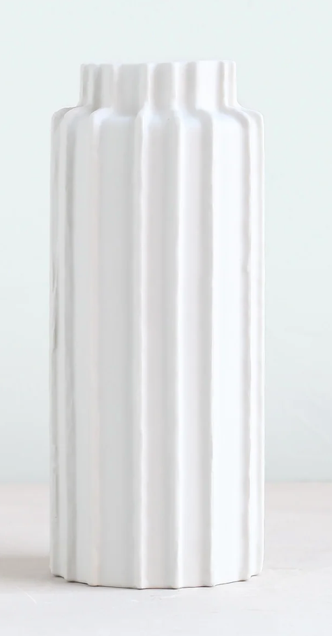 Ceramic Cylinder White Vase- Short