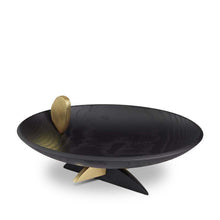 Load image into Gallery viewer, Black oak oval bowl sculpted in ebonized European oak and adorned with brass accents
