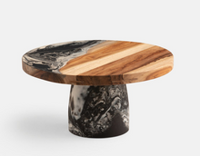 Load image into Gallery viewer, Austin, Black Swirled Resin/Natural Teak Cake Stand - LG
