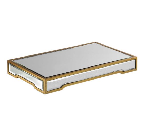 Beveled mirrors make their way around this Carly tray, luxury gifts