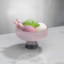 Load image into Gallery viewer, Nude Bloom bowl hand-crafted from our signature crystalline glass, the opalescent pink base is topped with a clear lid for a subtle contrast. 
