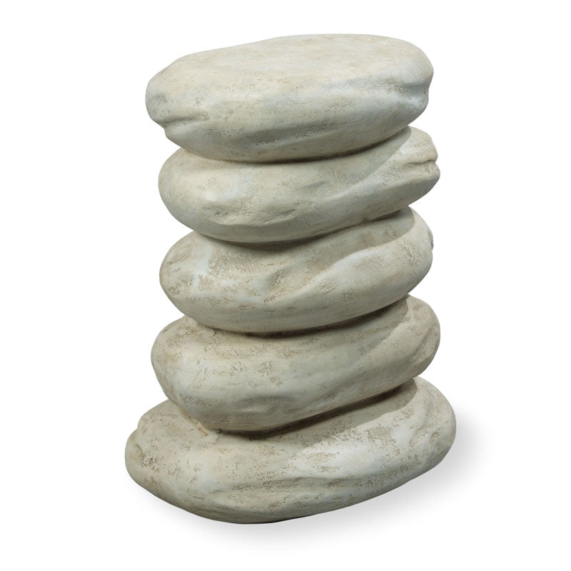Fascinating chairside table fashioned to appear as a stack of five stones.