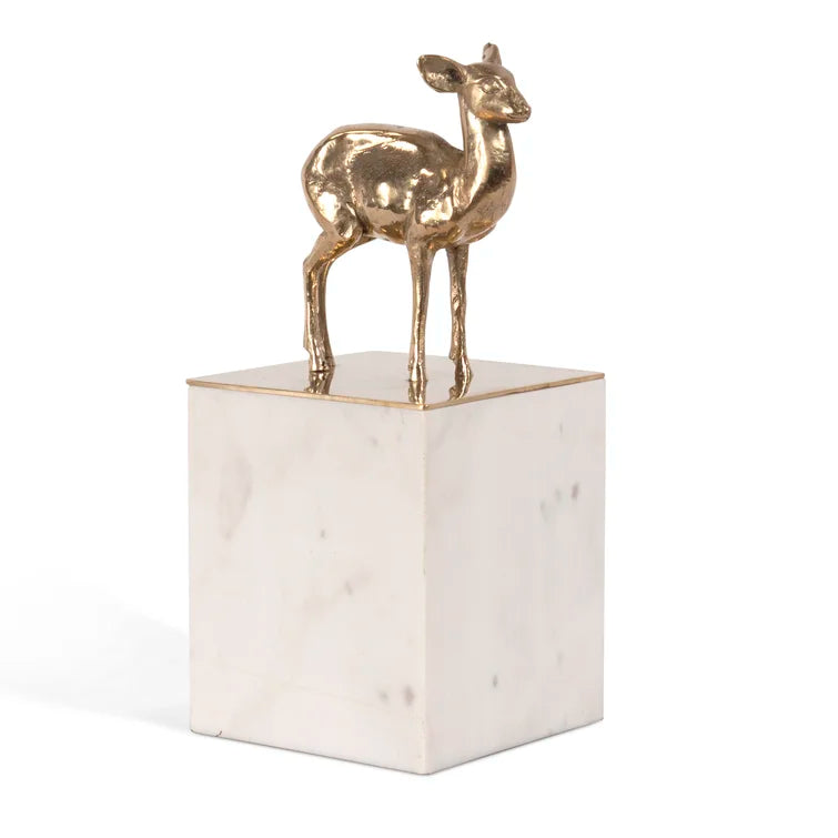 Luxury Decorative Box. Removable Lid. Marble Box with Gold removable lid. Gold deer. 