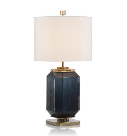 Navy Blue Glass & Brass Lamp