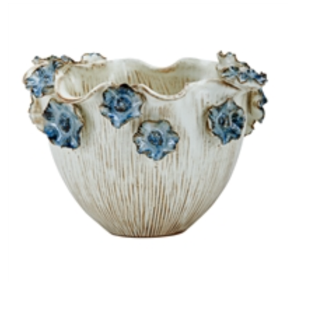 Blue Lily Flowers Design Vase - Short