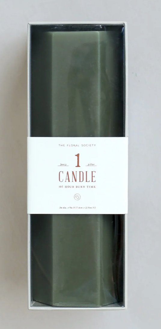 3x9 Fancy Hexagon Pillar Candles - Moss