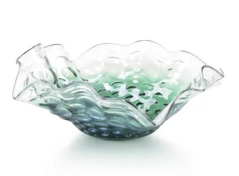 Hand blown glass, Emerald Bowl 22x8.5
