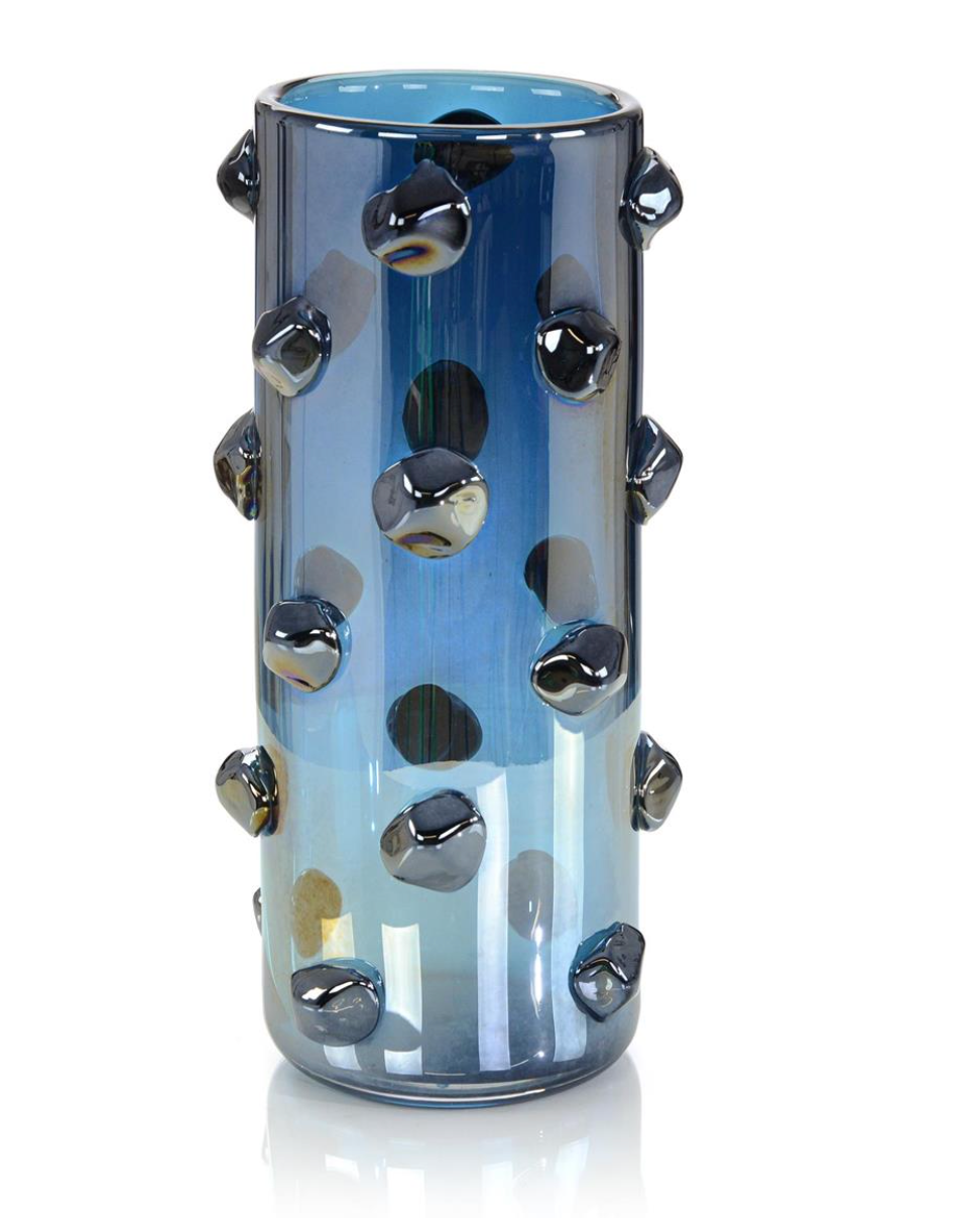 Iridescent Blue Handblown Glass Vase LARGE