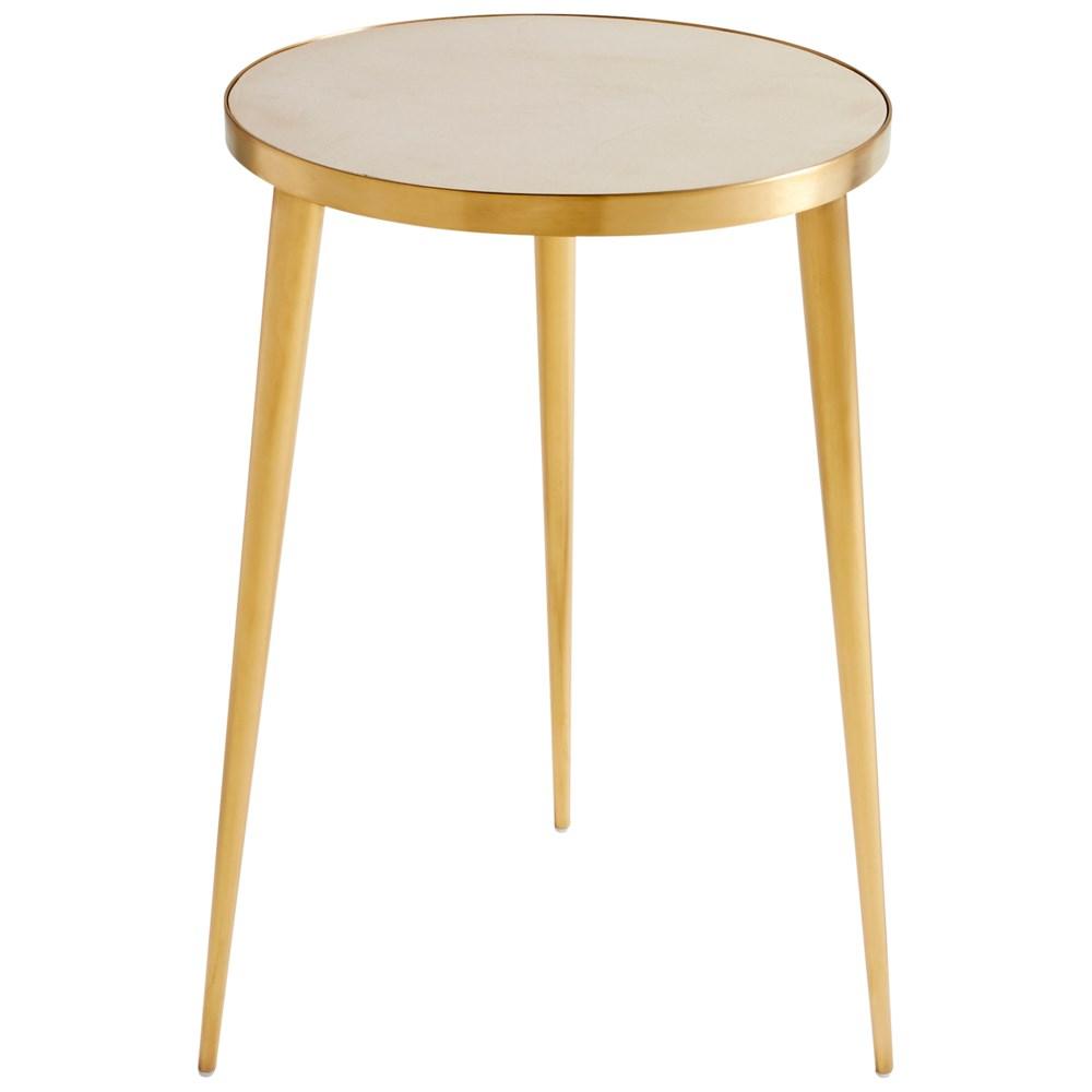 Dresden Side Table, Showcasing a round grey top on gold tripod legs, and two-tone design, this end table showcases modern-inspired style, with classic luxury.