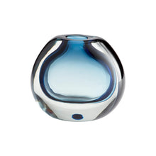 Load image into Gallery viewer, Blue vase. Blue Luxe Vase. Cyan tabletop vase. Clear glass with blue vibrant finish.
