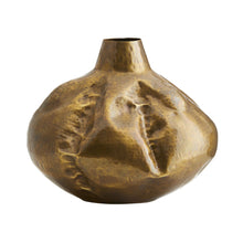 Load image into Gallery viewer, Luxe Vase. Arteriors Home gold vase. PRIMARY FINISH:VINTAGE BRASS COLOR:GOLD MATERIAL:BRASS, HAMMERED FINISH:VINTAGE BRASS OPENING DIAMETER:3.00 FINISH WILL VARY:YES
