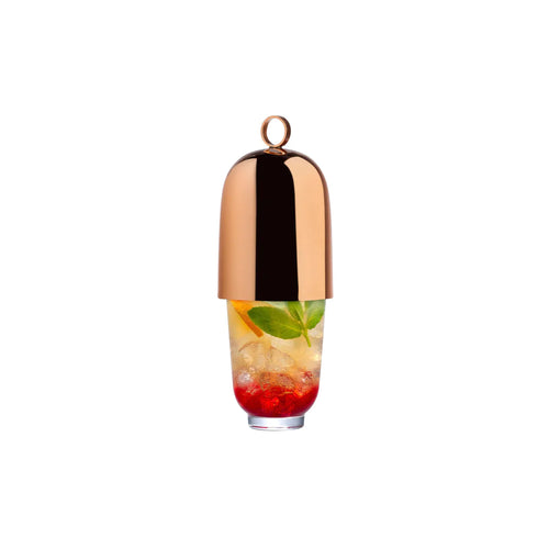 Modern barware. Glass and brass shaker. Cocktail shaker.